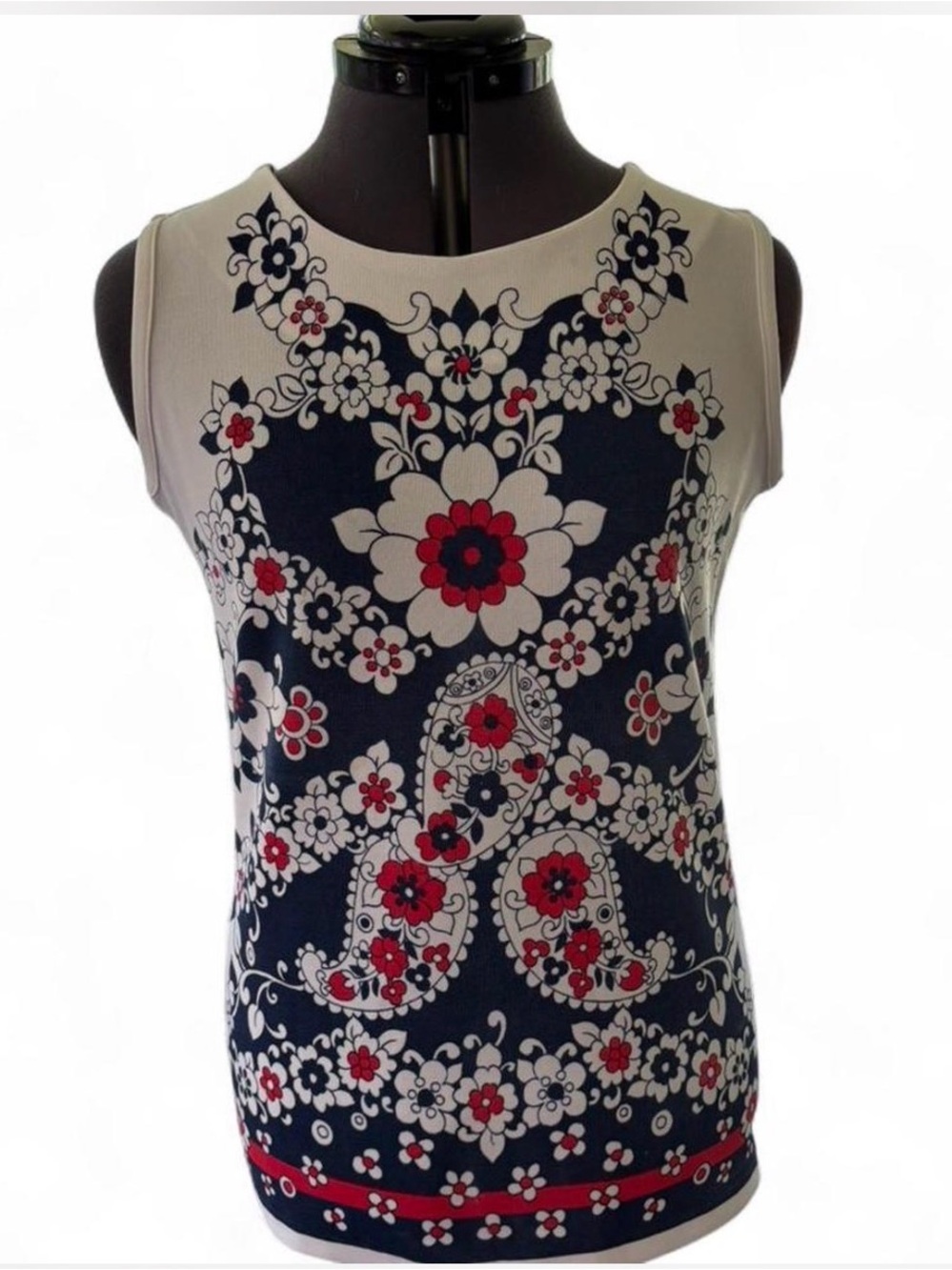 Vintage 60’s Mod Paisley Floral Shell Top Tank Maggie Sweet Couture ILGWU Made!